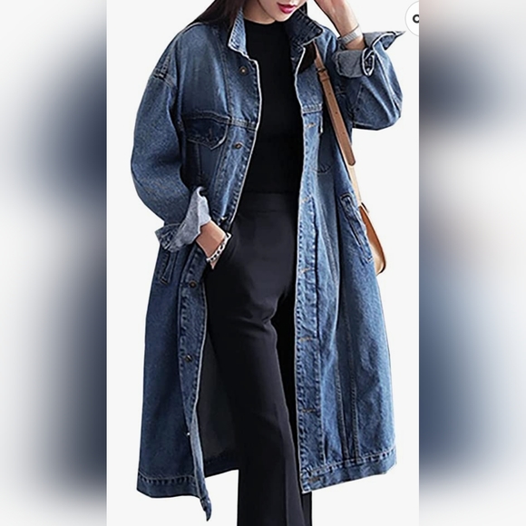 Womens Classic Long Jean Jacket Long Sleeve Button Down Denim (chose SZ & color) - Picture 2 of 4